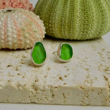 Load image into Gallery viewer, Light Green Sea Glass Sterling Silver Studs
