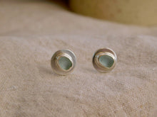 Load image into Gallery viewer, Aqua Sea Glass Brushed Sterling Silver Studs
