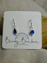 Load image into Gallery viewer, Blue Sea Glass Sterling Silver Hoop Dangles
