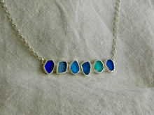 Load image into Gallery viewer, Blue Tones Sea Glass Sterling Silver Bar Necklace
