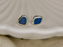 Load image into Gallery viewer, Blue Sea Glass Sterling Silver Studs
