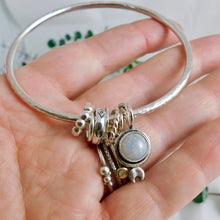 Load image into Gallery viewer, Chunky Rainbow Moonstone Charm Sterling Silver Bangle
