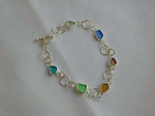 Load image into Gallery viewer, Rainbow Sea Glass Sterling Silver Hoop Link Bracelet
