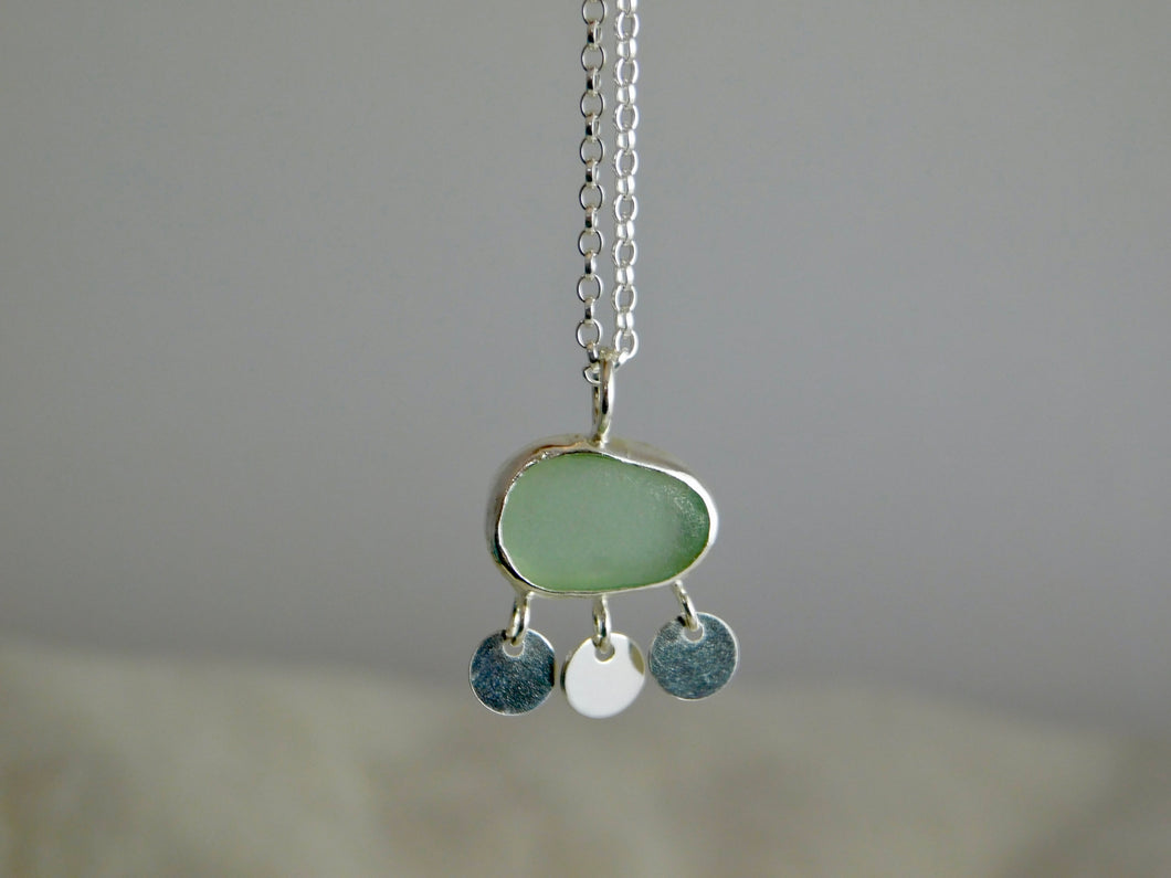 Aqua Sea Disc Dangle Sterling Silver Pendant