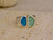 Load image into Gallery viewer, Aqua and Teal Sea Glass Sterling Silver Cuff Ring
