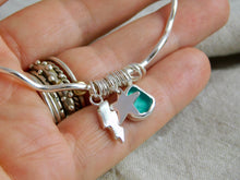 Load image into Gallery viewer, Wavy Sea Glass Charm Sterling Silver Bangle
