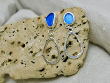 Load image into Gallery viewer, Bright Blue Sea Glass Sterling Silver Stud Dangles
