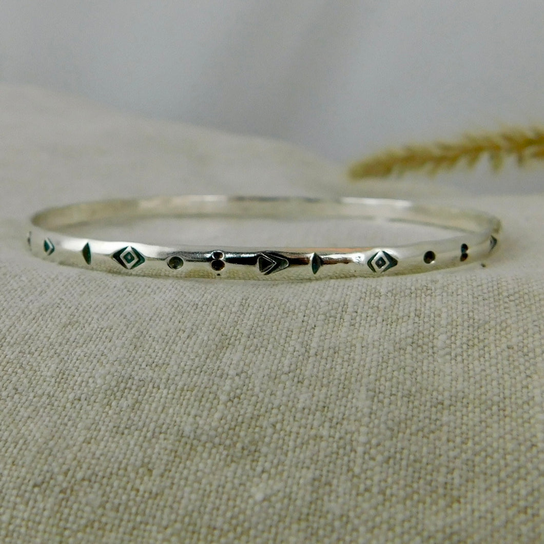 Made To Order Aztec Stamped Sterling Silver Bangle