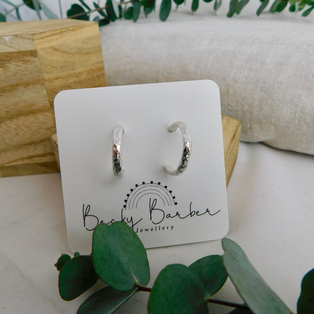 Chunky Hammered Sterling Silver Open Hoop Studs