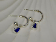 Load image into Gallery viewer, Blue Sea Glass Sterling Silver Stud Hoops
