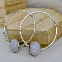 Load image into Gallery viewer, Rainbow Moonstone North Star Sterling Silver Hoop Dangles
