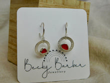 Load image into Gallery viewer, Orange Sea Glass Sterling Silver Hoop Dangles
