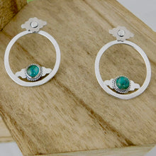 Load image into Gallery viewer, Aztec Sterling Silver Studs with Turquoise Oval Ear Jackets
