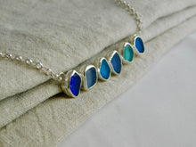 Load image into Gallery viewer, Blue Tones Sea Glass Sterling Silver Bar Necklace
