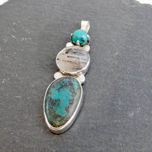 Load image into Gallery viewer, Rutilated Quartz and Turquoise Sterling Silver Pendant
