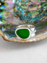 Load image into Gallery viewer, Bright Green Sea Glass Sea Foam Sterling Silver Ring
