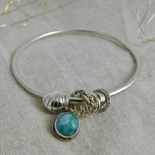 Load image into Gallery viewer, Chunky Larimar Charm Sterling Silver Bangle
