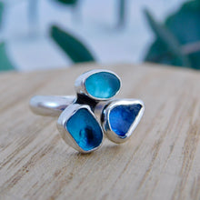 Load image into Gallery viewer, Triple Sea Glass Sterling Silver Cuff Ring
