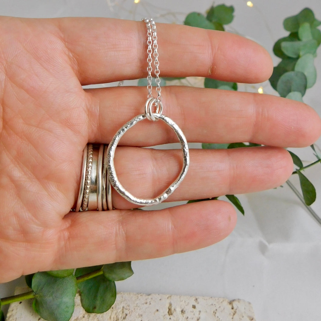 Large Reticlated Hoop Sterling Silver Pendant