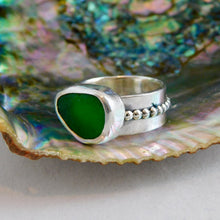 Load image into Gallery viewer, Bright Green Sea Glass Sea Foam Sterling Silver Ring
