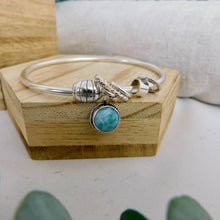 Load image into Gallery viewer, Chunky Larimar Charm Sterling Silver Bangle
