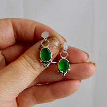 Load image into Gallery viewer, Bright Green Glass Sea Studs Sterling Silver Dangles
