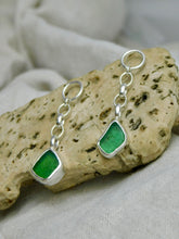 Load image into Gallery viewer, Green Sea Glass Sterling Silver Studs Dangles
