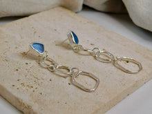 Load image into Gallery viewer, Cornflower Blue Sea Glass Sterling Silver Statement Stud Dangles
