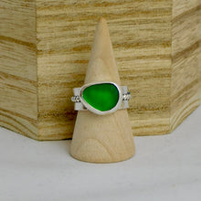 Load image into Gallery viewer, Bright Green Sea Glass Sea Foam Sterling Silver Ring
