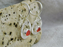 Load image into Gallery viewer, Orange Sea Glass Sterling Silver Hoop Dangles
