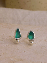 Load image into Gallery viewer, Teal Sea Glass Sterling Silver Studs
