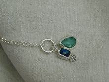 Load image into Gallery viewer, Emerald and Kyanite Charm Sterling Silver Pendant
