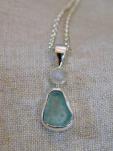 Load image into Gallery viewer, Aqua Sea Glass and Rainbow Moonstone Sterling Silver Pendant
