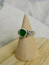 Load image into Gallery viewer, Bright Green Sea Glass Sterling Silver Ring

