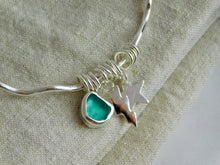 Load image into Gallery viewer, Wavy Sea Glass Charm Sterling Silver Bangle
