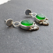 Load image into Gallery viewer, Bright Green Glass Sea Studs Sterling Silver Dangles
