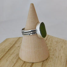 Load image into Gallery viewer, Green Sea Glass Sterling Silver Aztec Stamped Ring
