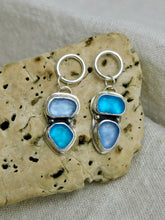 Load image into Gallery viewer, Double blue Sea Glass Sterling Silver Studs Dangles
