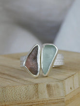 Load image into Gallery viewer, Aqua and Mauve Sea Glass Sterling Silver Cuff Ring
