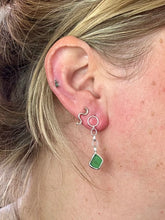 Load image into Gallery viewer, Green Sea Glass Sterling Silver Studs Dangles
