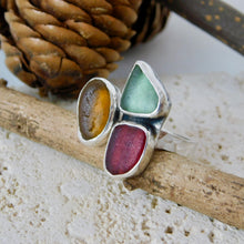 Load image into Gallery viewer, Fallen Leaves Triple Sea Glass Sterling Silver Cuff Ring
