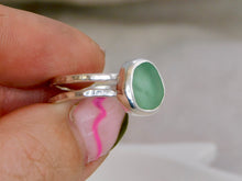 Load image into Gallery viewer, Aqua Sea Glass Double Sterling Silver Ring
