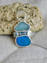 Load image into Gallery viewer, Blue Sea Glass Cresent Moon Sterling Silver Pendant
