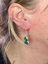 Load image into Gallery viewer, Double Green Sea Glass Sterling Silver Studs Dangles
