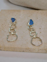 Load image into Gallery viewer, Cornflower Blue Sea Glass Sterling Silver Statement Stud Dangles
