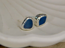 Load image into Gallery viewer, Blue Sea Glass Sterling Silver Studs

