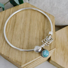 Load image into Gallery viewer, Chunky Larimar Charm Sterling Silver Bangle
