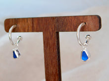 Load image into Gallery viewer, Blue Sea Glass Sterling Silver Stud Hoops
