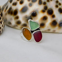 Load image into Gallery viewer, Fallen Leaves Triple Sea Glass Sterling Silver Cuff Ring
