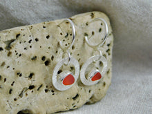 Load image into Gallery viewer, Orange Sea Glass Sterling Silver Hoop Dangles
